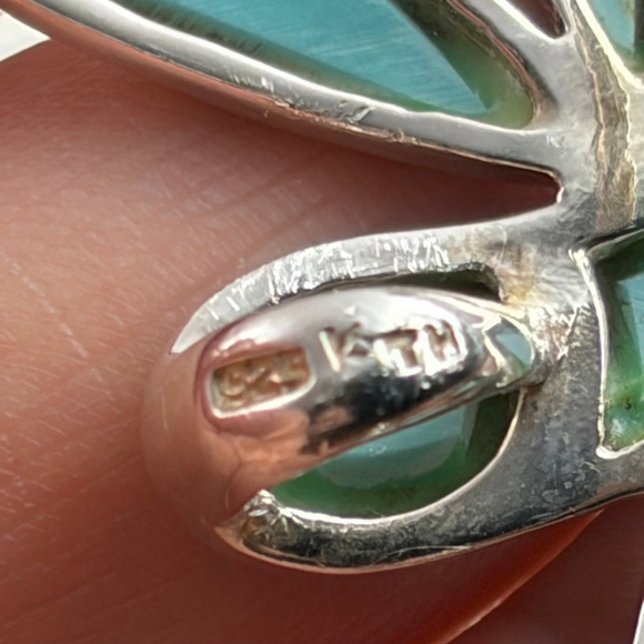 Dragonfly Butterfly Vintage Pendant Brooch Sterling Silver 925 Turquoise Inlay - Picture 10 of 10